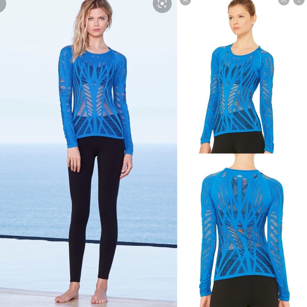 Alo Yoga “Wanderer” long sleeve tip workout top in teal (blue/green)